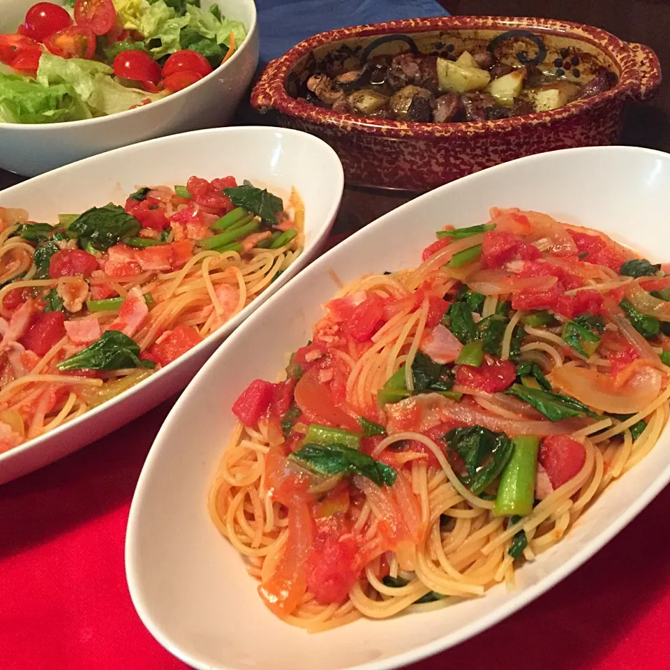 ベーコンと小松菜のトマトパスタ🍅|純さん