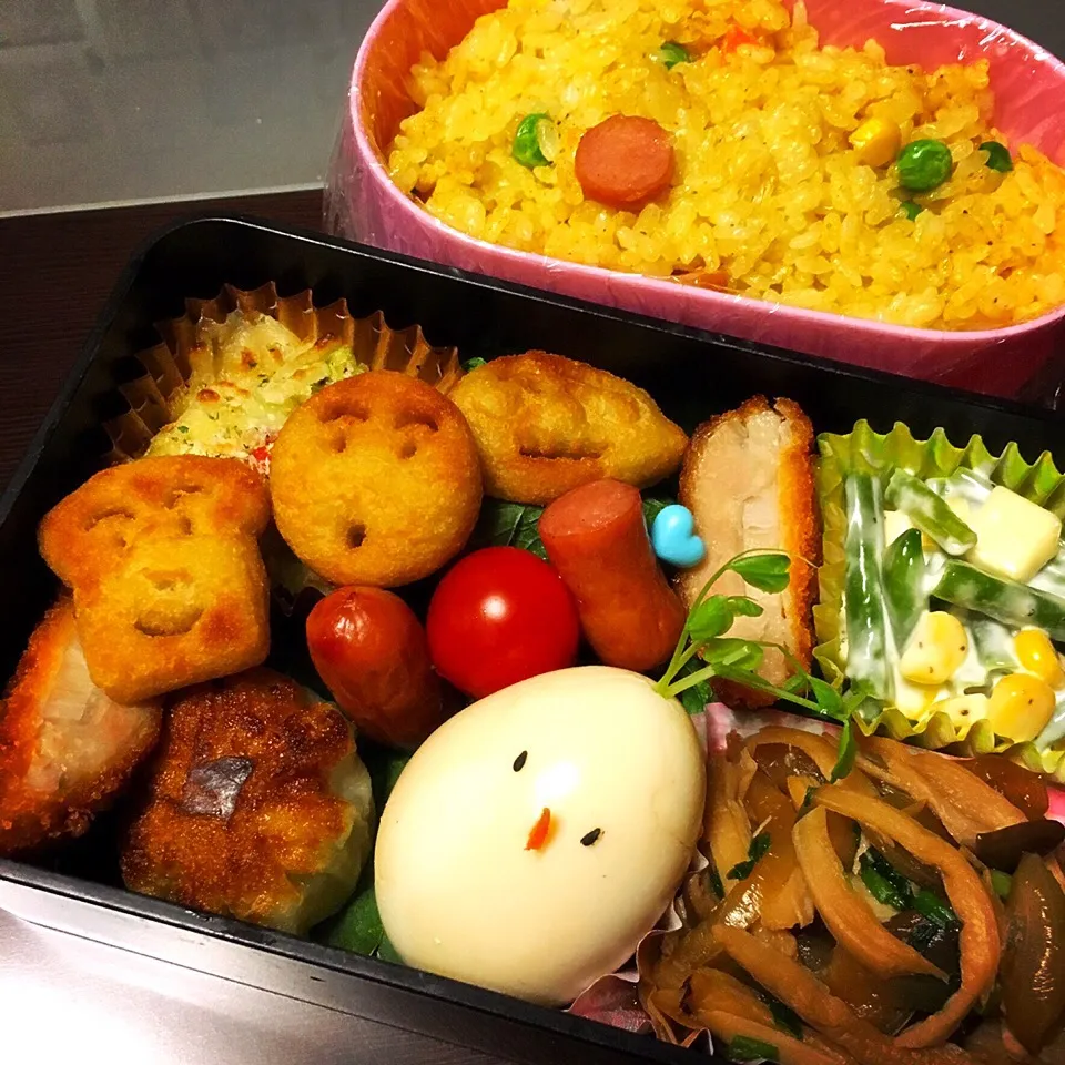 炊飯器で作った☆カレーピラフ弁当|ゆきっちん(・8・)さん