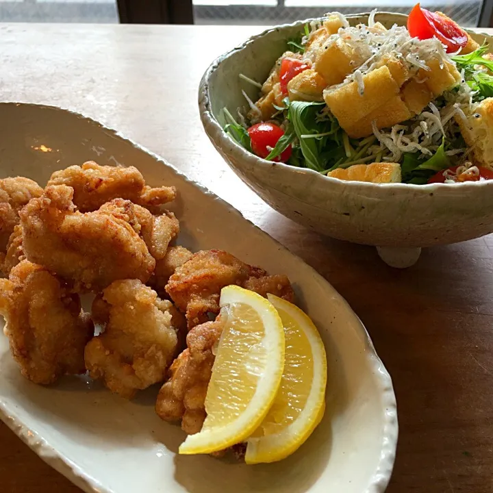 とりの唐揚げと水菜サラダ〜♪😋|てんてんさん