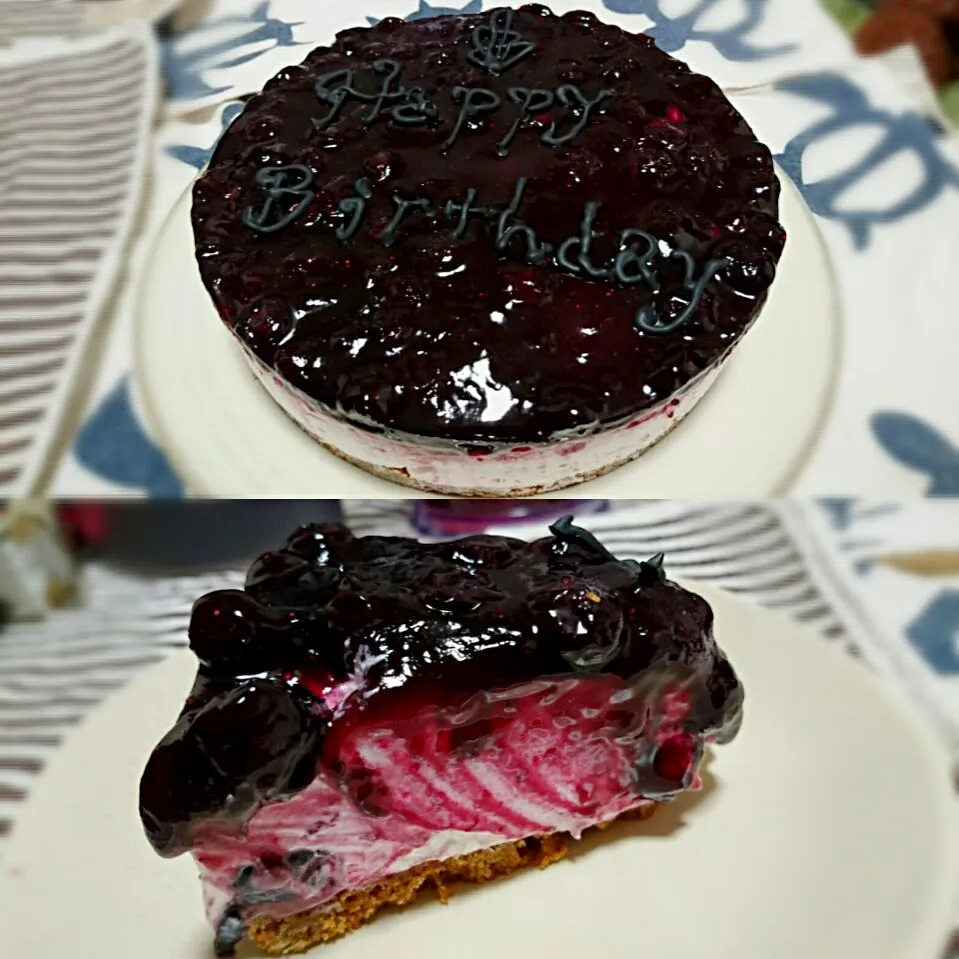 Snapdishの料理写真:ブルーベリーとカルピスぶどうチーズケーキ #ブルーベリー #カルピス #カルピスぶどう #ぶどう #チーズケーキ #手作り #ベジタリアン|Mike Popeさん