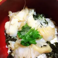 Snapdishの料理写真:みる貝のお刺身丼|shoshana yukatanさん