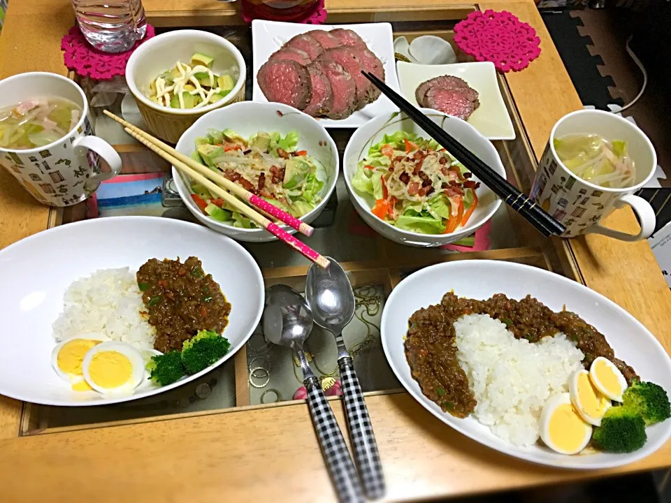 Snapdishの料理写真:ローストビーフとキーマカレー|ch.miさん