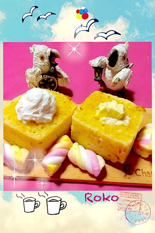 Snapdishの料理写真:幸せな気持ちにしてくれる〜   『ふわふわ分厚いホットケーキ』☕☆。.:＊・゜|ロコタンさん