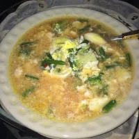 Chicken bone broth with broccoli, string beans, eggs, lemon, Olive oil, tomato paste|ahron gさん