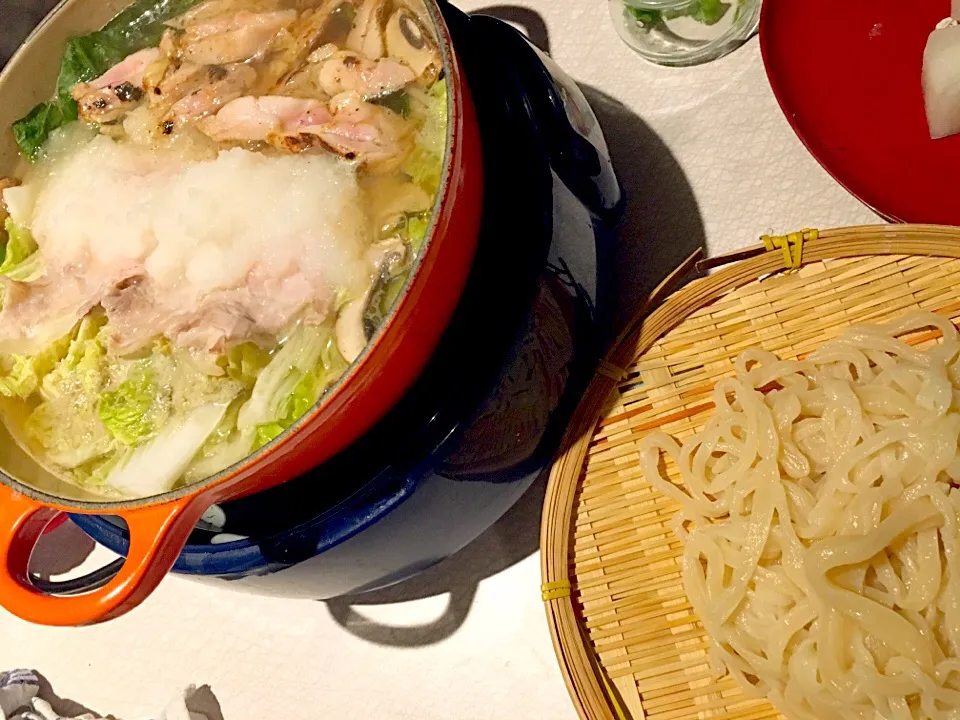 バレンタインみぞれ鍋 味噌漬けチキンと手打ちうどん|ochihekoさん