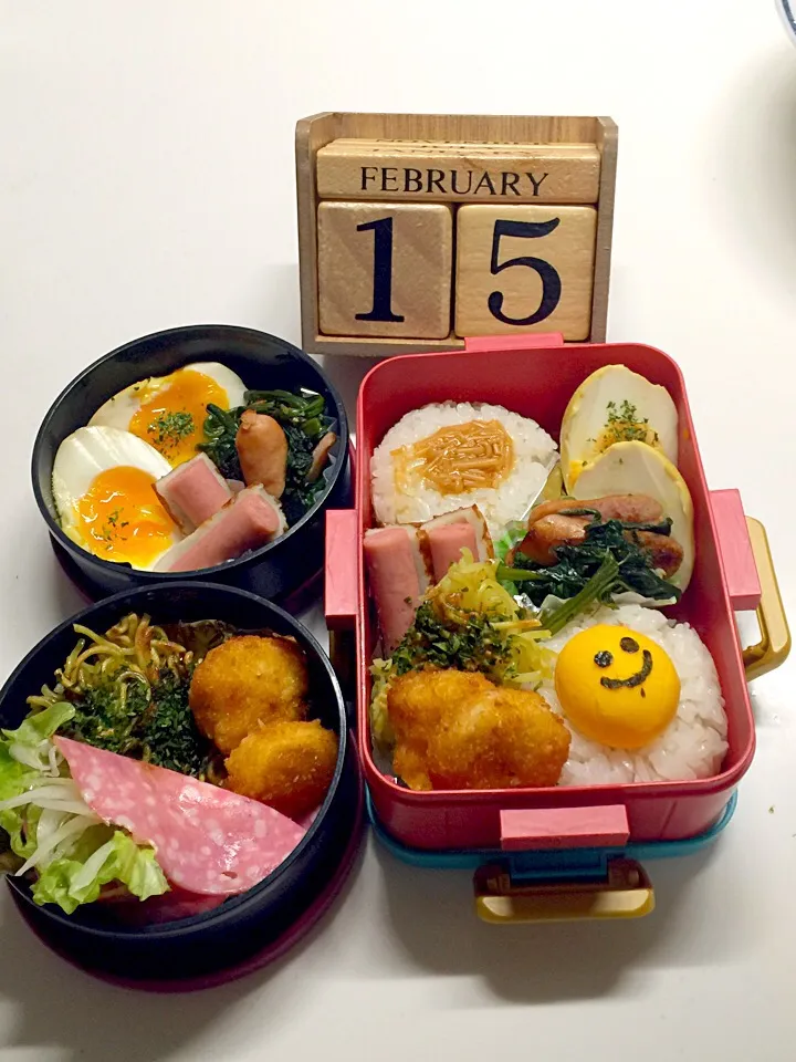 2/15弁当🍴
長女午前授業なんで今日は２つ！
次女今学期最後のお弁当かな❓|三姉妹のママさん