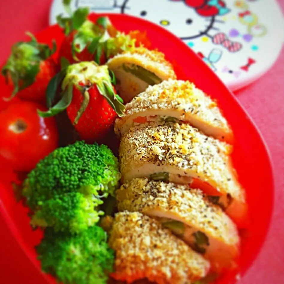 Snapdishの料理写真:simple bento lunch today - air fried chicken breast with fresh herbs from my garden|Chua Jeanさん