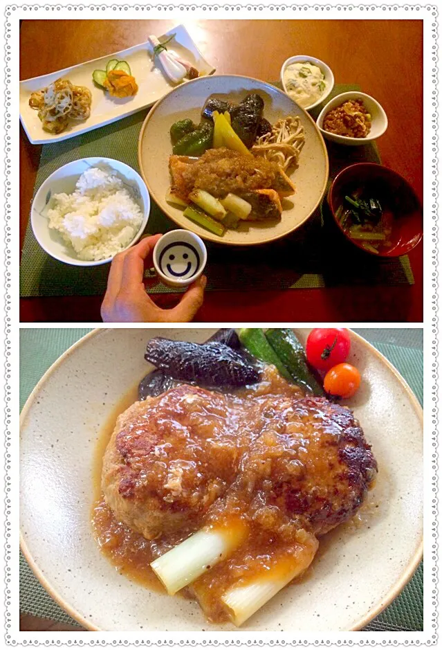 Snapdishの料理写真:Today's Dinner🍴前菜･鮭と野菜のみぞれ煮･ｵｸﾗ大和芋･納豆･白飯･小松菜のお味噌汁|🌈Ami🍻さん