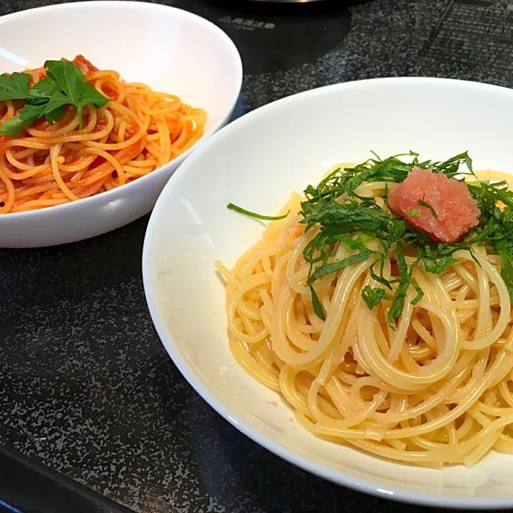 タラコパスタ＆トマトとにんにくのパスタ😋|てんてんさん