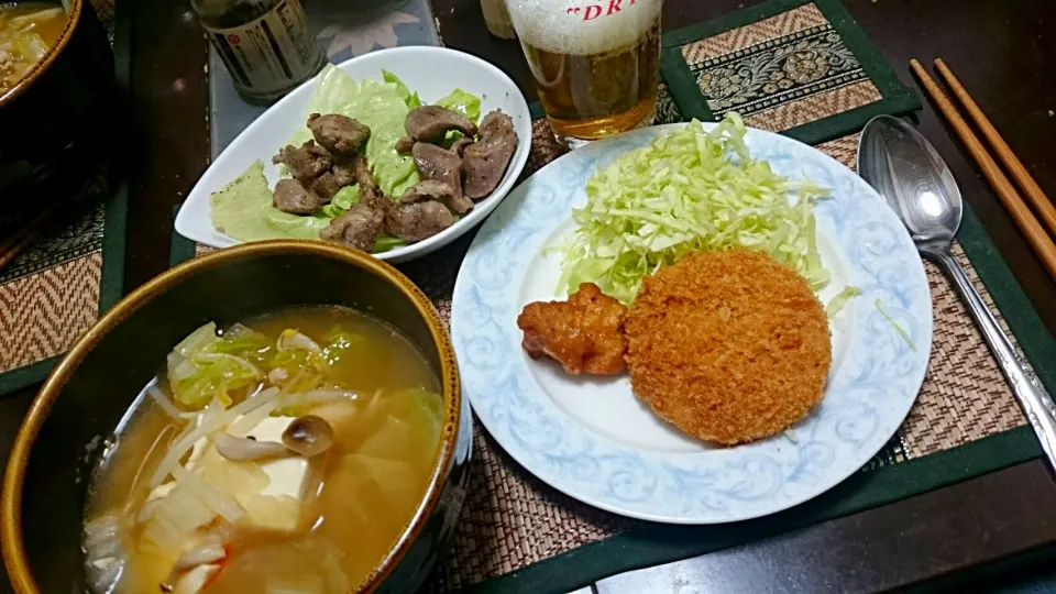 砂肝＆どんこつスープ＆クリームコロッケ＆唐揚げ|まぐろさん