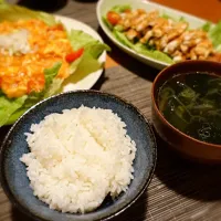 えびちり、バンバンジー、わかめとねぎの中華スープ|Ryoさん