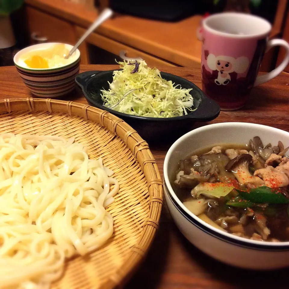 讃岐うどん おろし生姜入り豚肉ときのこの温かいつけ汁で 2016.2.16|キラ姫さん