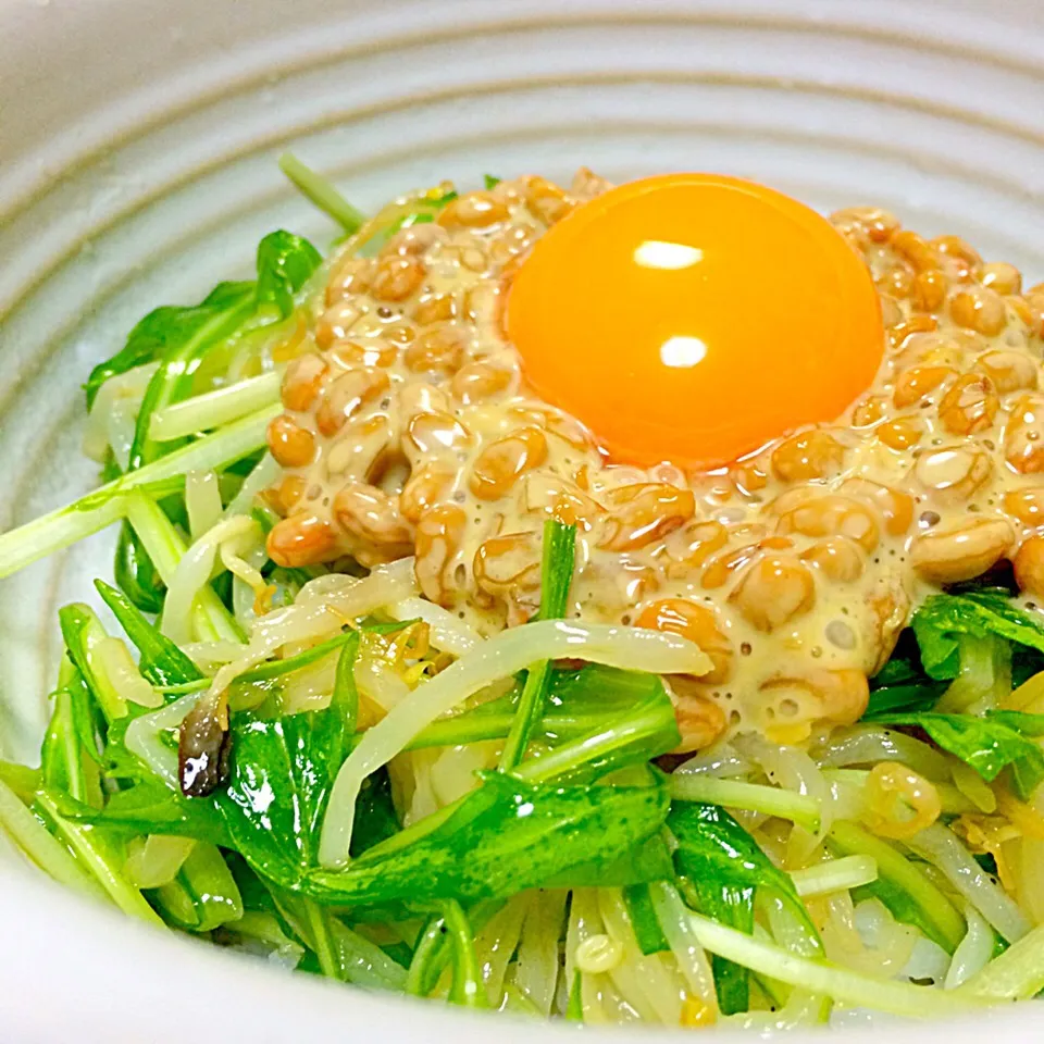 水菜ともやしのナムル&納豆丼◟́◞̀♡|さくらさん