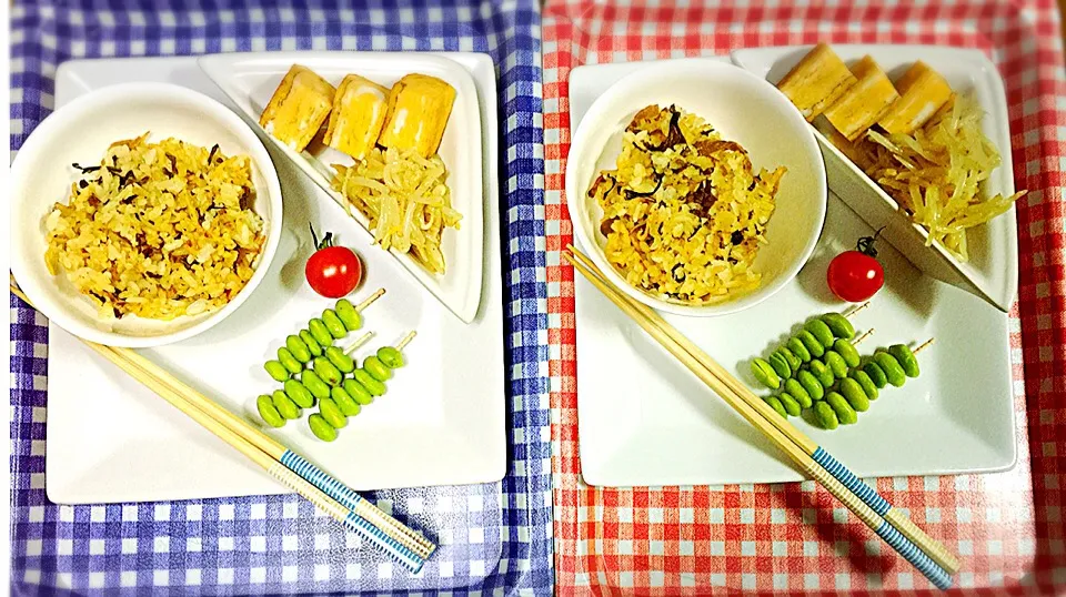 〠朝ごはん〠

高菜じゃこ飯
もやしのナムル
たまご焼き
枝豆串|愛さん