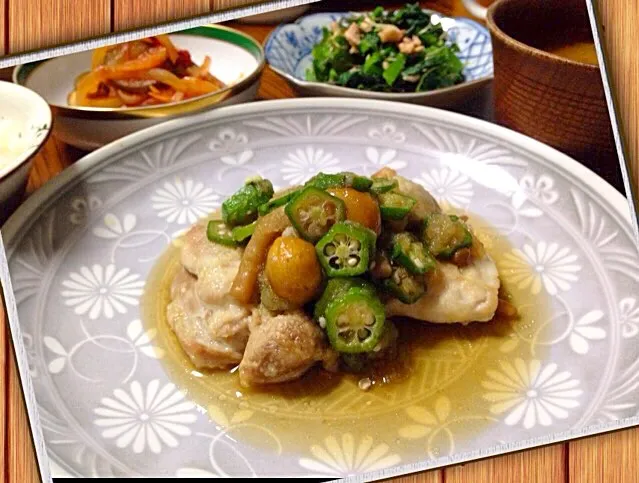 鶏肉のなめこおろし煮定食|しまぽんさん