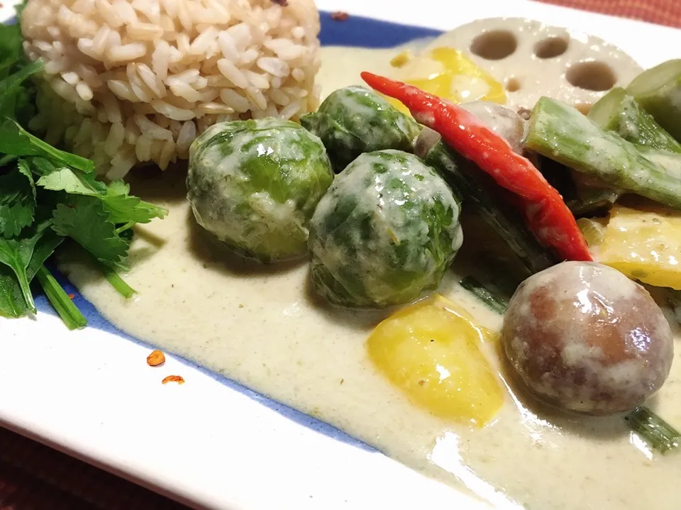 野菜だけのグリーンカレー 
タイ玄米と共に〜|ぞうさんのお台所さん