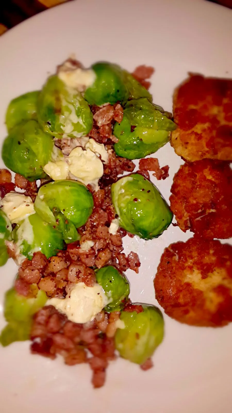 fish cakes and brussel sprouts|Barberttさん