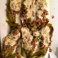 Snapdishの料理写真:Long Italian hot peppers stuffed with ground veal sage parsley garlic and ropped with mozzarella cheese|danさん