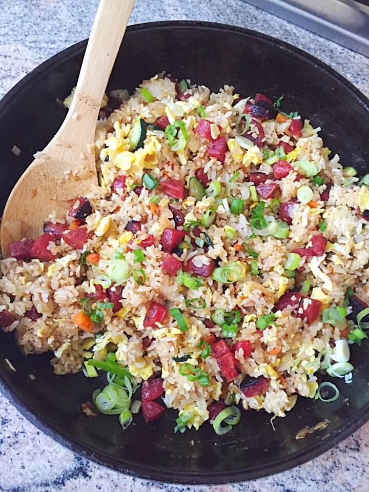 Snapdishの料理写真:Chinese Sausage Vegetable Egg Fried Rice|Phoebeさん