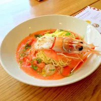 Cold Angel Hair pasta with tomato gazpacho 🍝🦂|NakaMinaさん