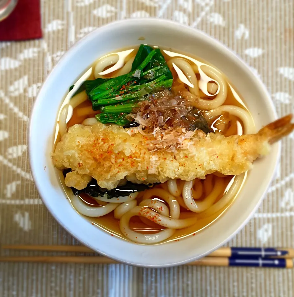 今日のお昼うどん(夫ver エビ天うどん)|あさこさん