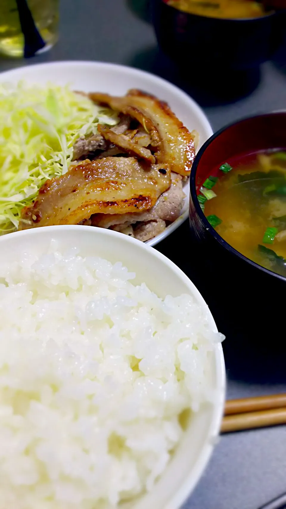 豚肉塩ダレ炒め定食～旦那作|ぎんままさん