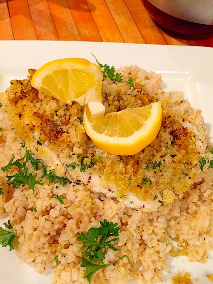 Baked Stuffed haddock with herb brown rice|Michele Fortunatiさん