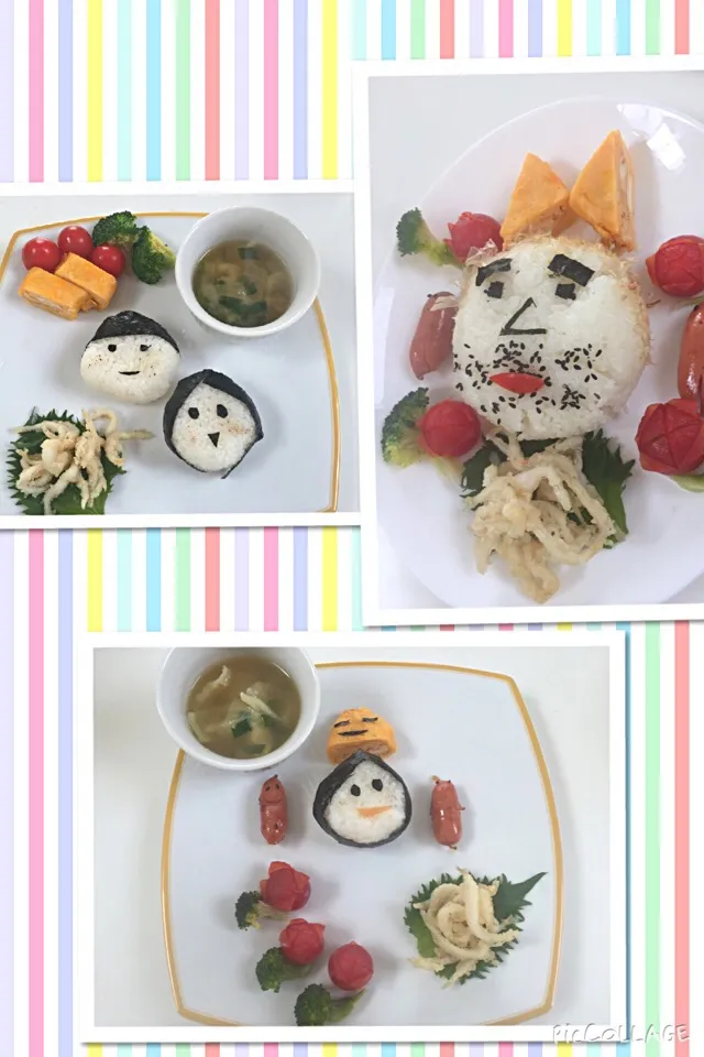 Snapdishの料理写真:朝ごはん ワンプレート 夫用 娘用 息子用 🍙|ともとも♫さん