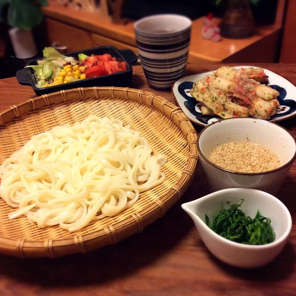 ごまだれ讃岐うどん、ちくわの磯辺&紅生姜揚げ 2016.2.21|キラ姫さん