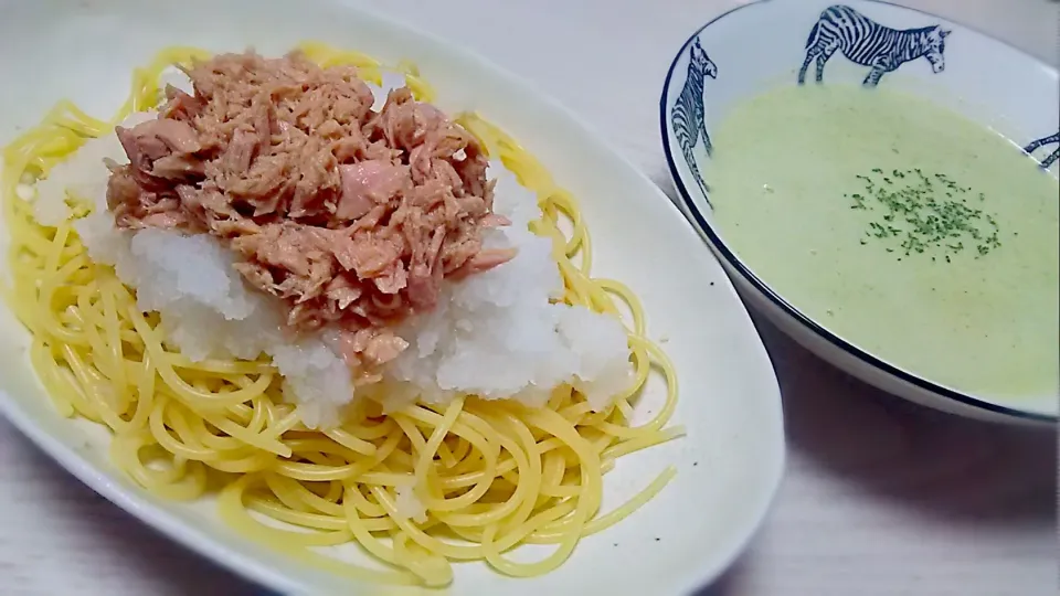 ブロッコリーポタージュ 大根おろしとツナのパスタ|はちさん