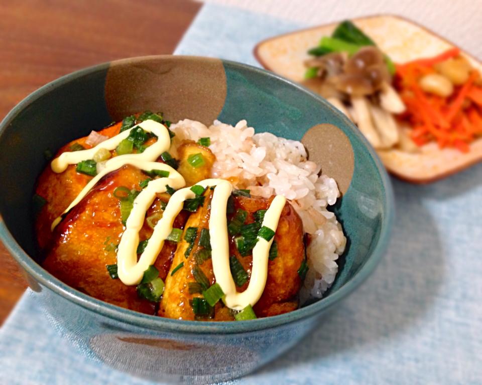 晩ごはん  豆腐の照りマヨ焼きで丼