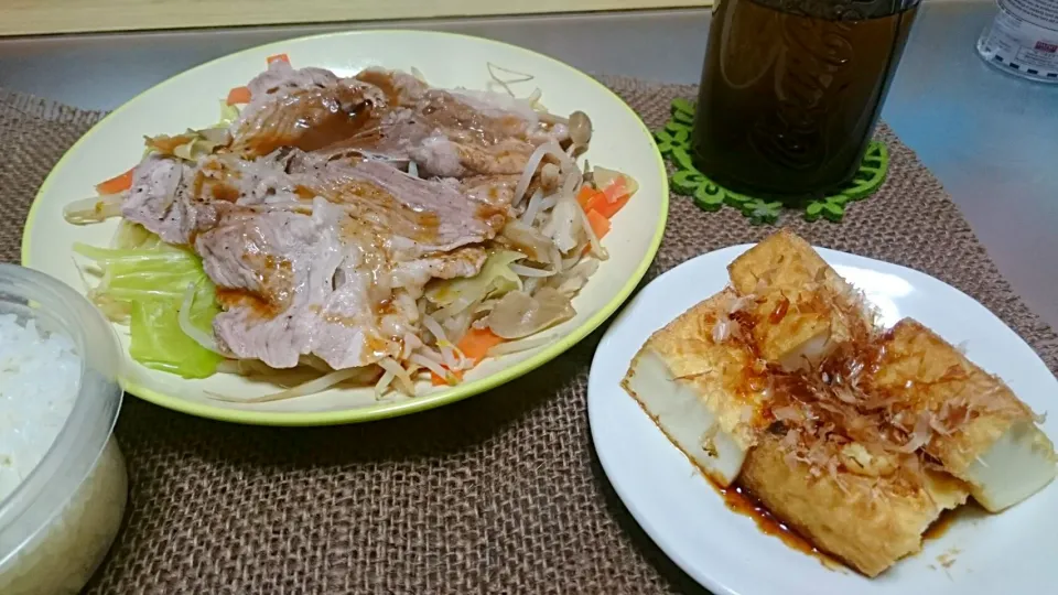 Snapdishの料理写真:野菜と豚肉蒸し 厚揚げグリル焼き|おむすびさん