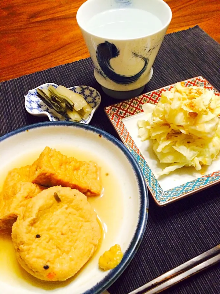 厚揚とがんもの煮物・キャベツの胡麻酢和え・しゃくし菜|Norikoさん