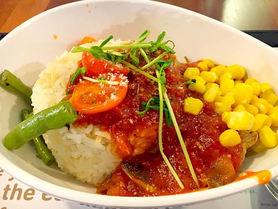 Stewed vegetarian meat in red wine with organic rice|Makigelinaさん