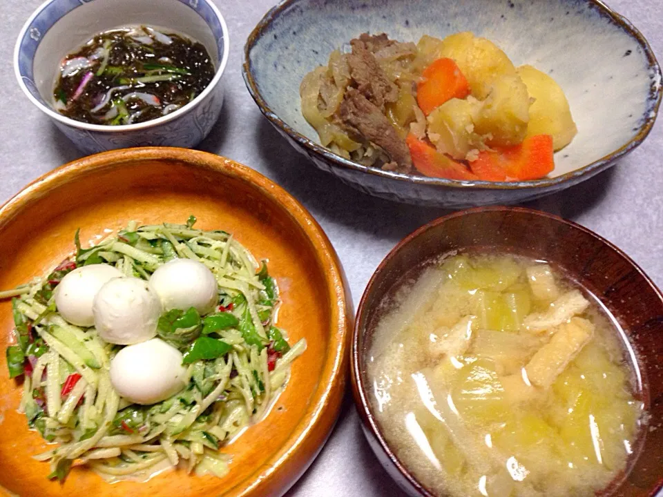 Snapdishの料理写真:猪肉じゃがの晩ご飯|Orie Uekiさん