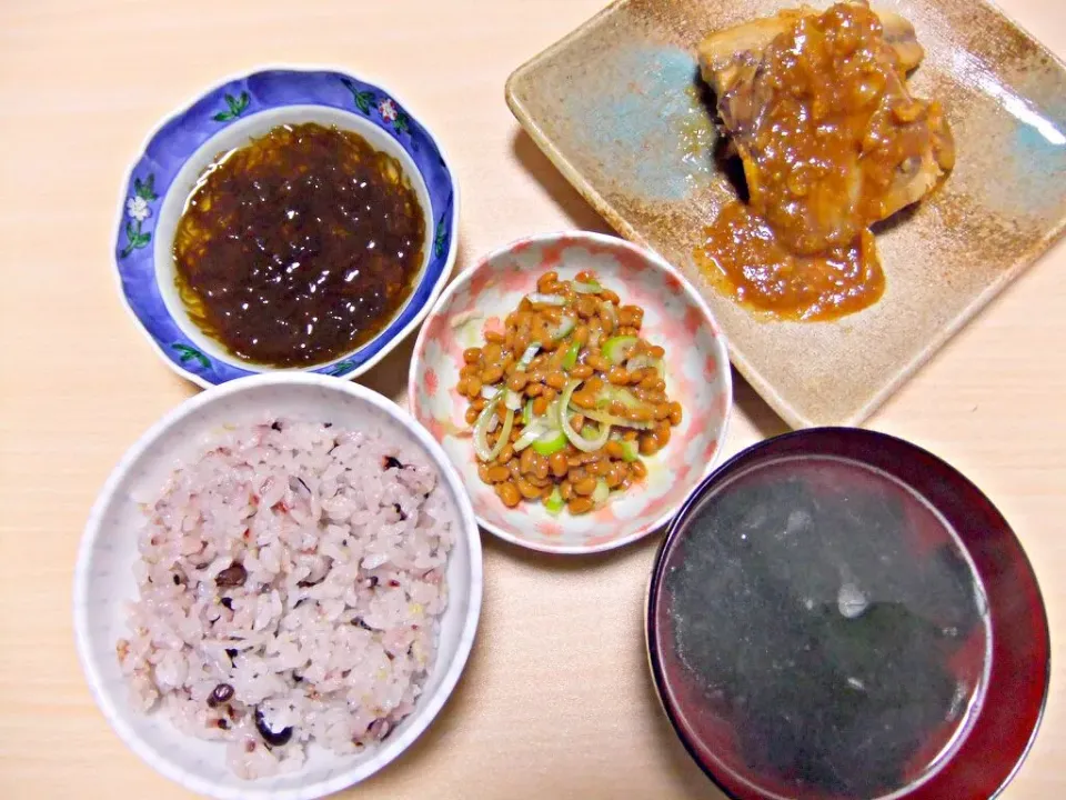 １月１２日 鯖の味噌煮  納豆 もずく わかめスープ|いもこ。さん