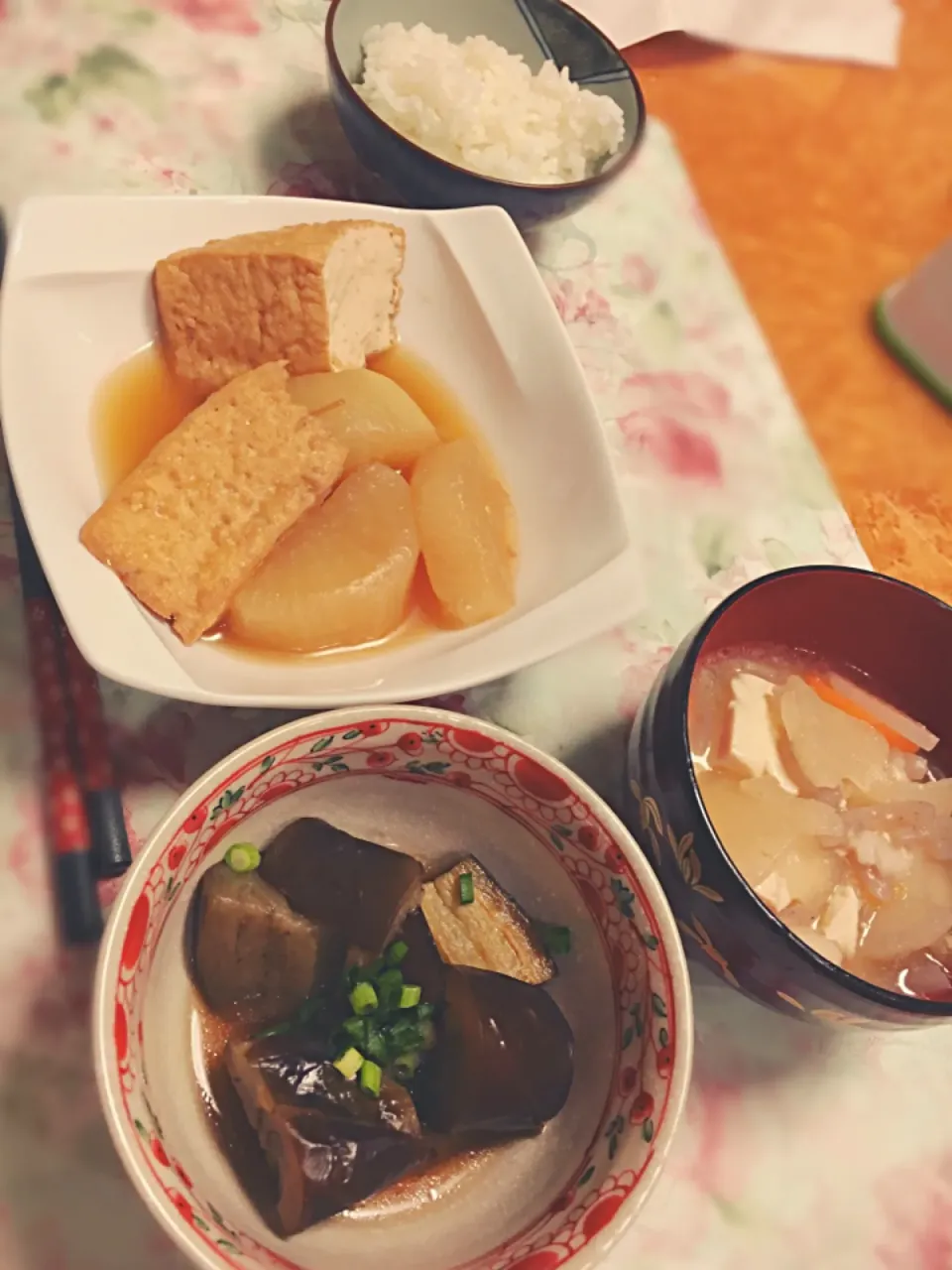 大根と厚揚げの煮物
茄子の煮浸し
味噌汁|mizukiさん