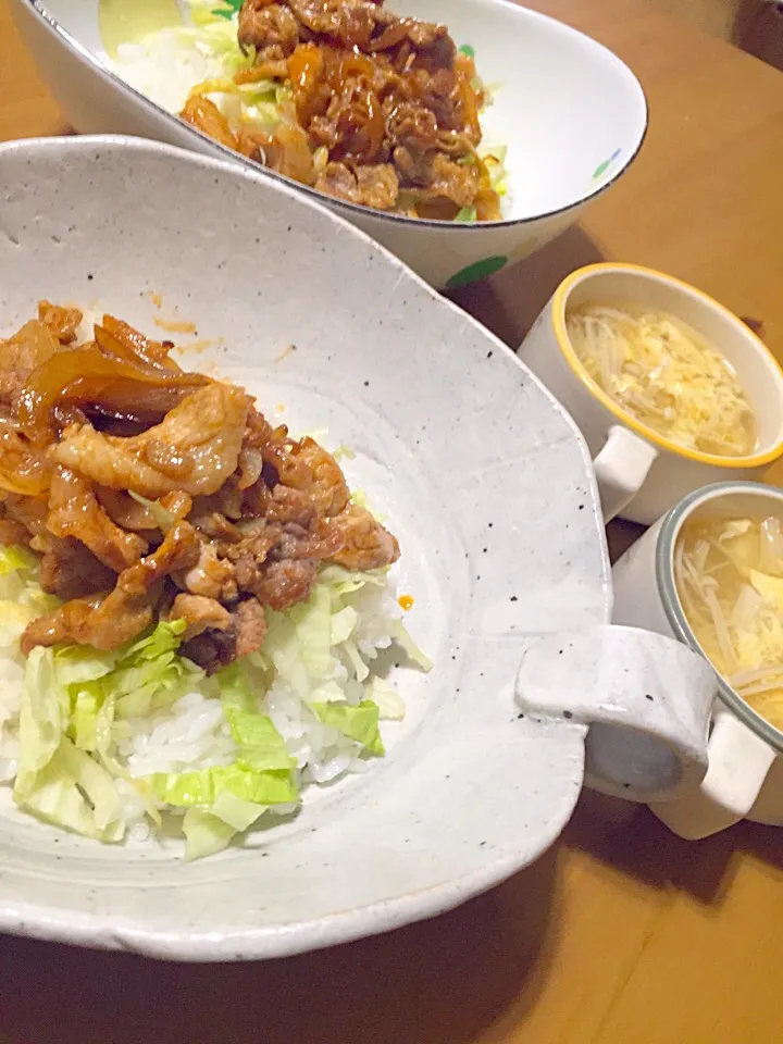 Snapdishの料理写真:オイケチャ丼&卵スープ꒰ ♡´∀`♡ ꒱|さくたえさん