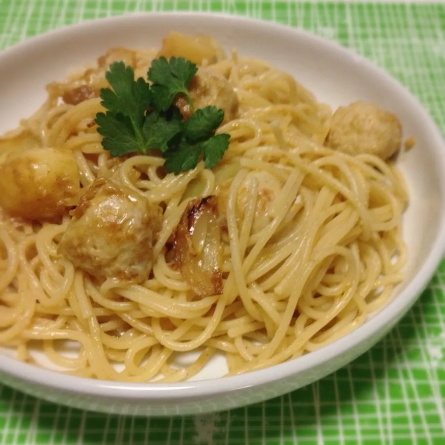 鶏団子のカレー風味クリームパスタ|美也子さん