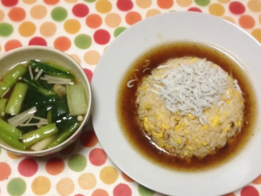 具沢山中華スープ・海苔餡かけ炒飯しらすトッピング|美也子さん