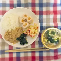 ＊ほうれん草とえのきの中華スープ
＊キャベツの梅和え
＊鶏ささ身のキムチーズ巻き
＊豆腐とじゃがいものとろろ|Belleさん