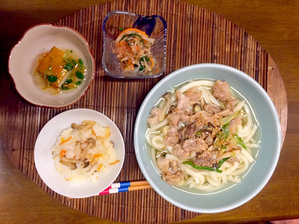 しお豚ネギうどん&冷凍ご飯で混ぜご飯❤︎|穂月:ほおずきさん