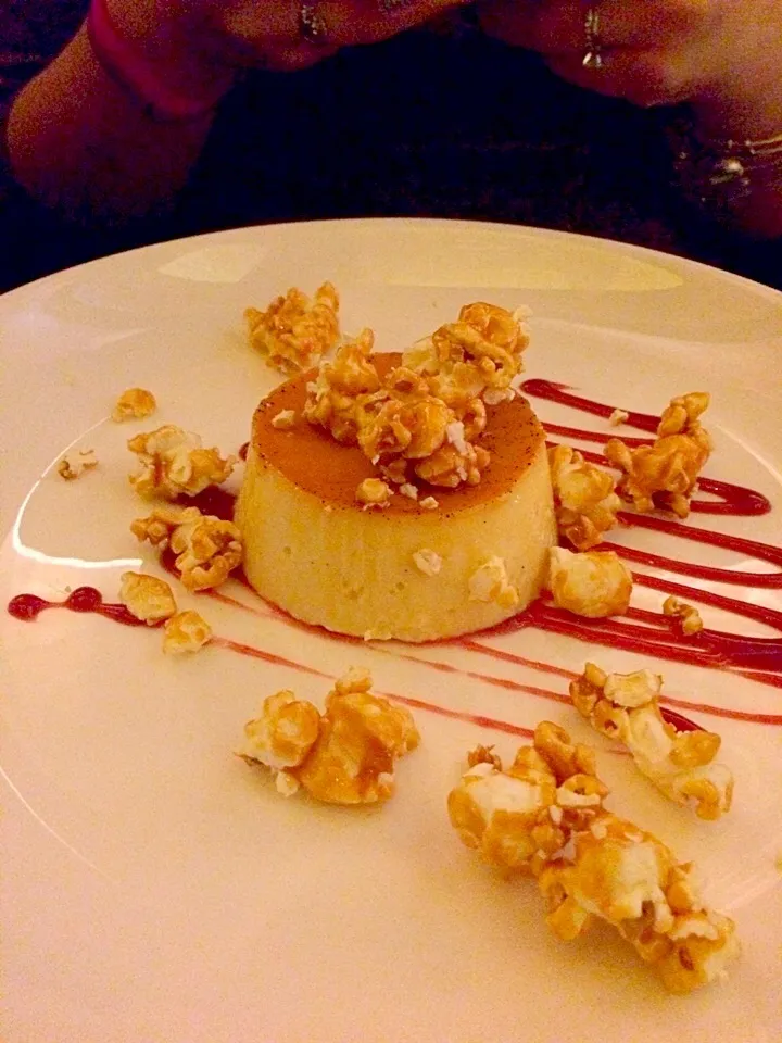 Flan w raspberry sauce and caramel popcorn @ Toloache NYC 2/27/16|Morcone Girlsさん