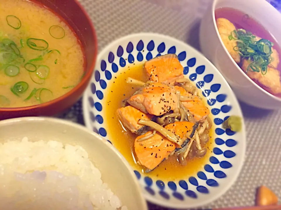 2/28 鮭としめじのバター醤油、揚げ出し豆腐、大根の味噌汁|かなさん