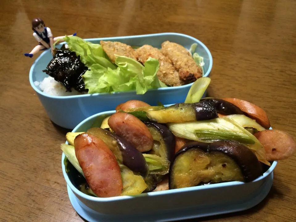 鉄板＼(^o^)／なすとウインナーのカレー炒め弁当|もっつぁさん