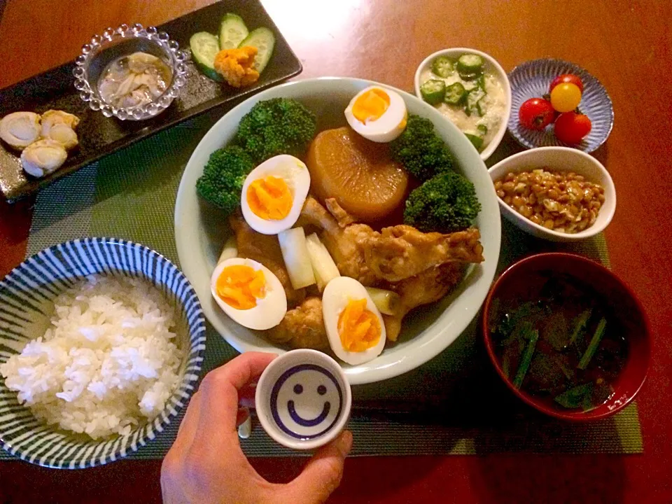 Today's Dinner🍴前菜･鶏のさっぱり煮･納豆･ｵｸﾗ&大和芋･白飯･ほうれん草のお味噌汁|🌈Ami🍻さん