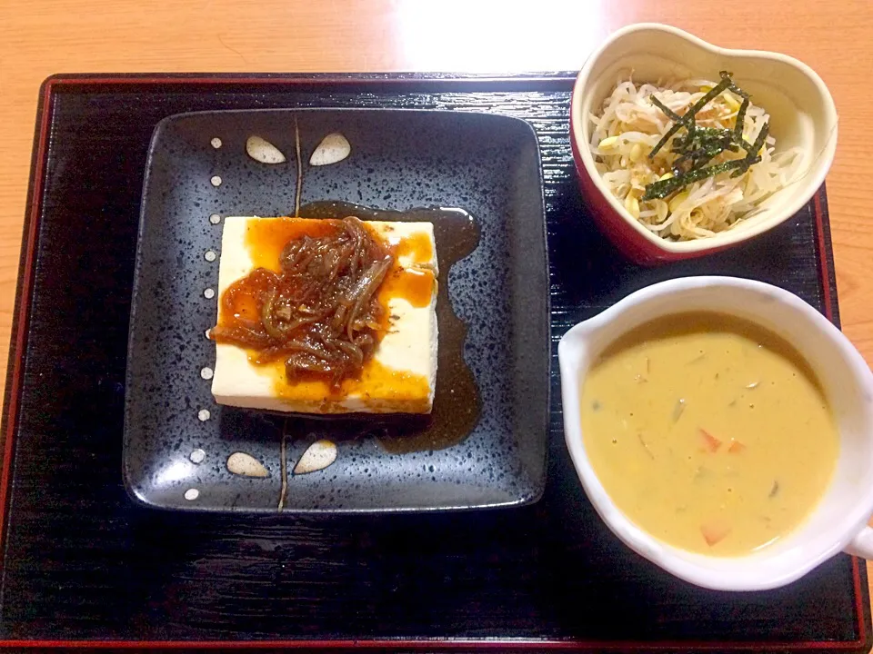 2/27 豆腐ステーキ、豆もやしとササミあえ、カレーミルクスープ|ちゃこさん