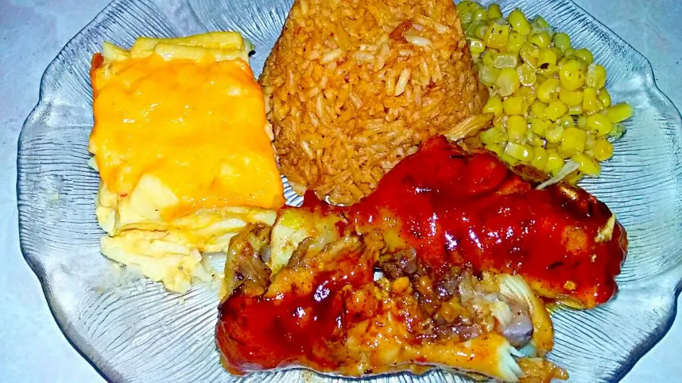 Turkey Peas n Rice Baked Mac n Cheese Bar B Q Chicken and Sweet Corn.|Juan Simmsさん