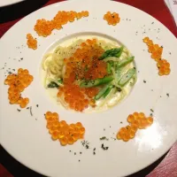 Snapdishの料理写真:アスパラとイクラのクリームパスタ|ふみこさん