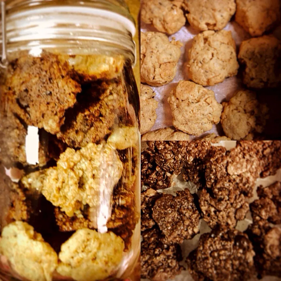 Oat meal cookies, Chocolate cookies, Tea leaves cookies.|Seagrapesさん